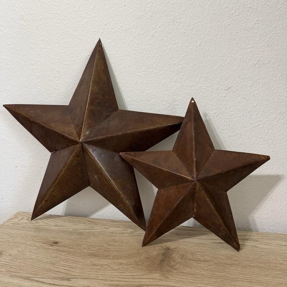 Rustic Metal 5 Point Stars Wall‎ Decor Set Of 2 Rusty Farm Decor Barn Western - Picture 1 of 8